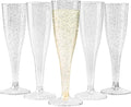 MATANA 48 Premium Plastic Champagne Flutes with Silver Glitter, 133ml - Reusable Champagne Glasses, Plastic Flutes, Prosecco Glasses for Cocktails, Wine, Dessert, Weddings, Birthdays, BBQ, Parties