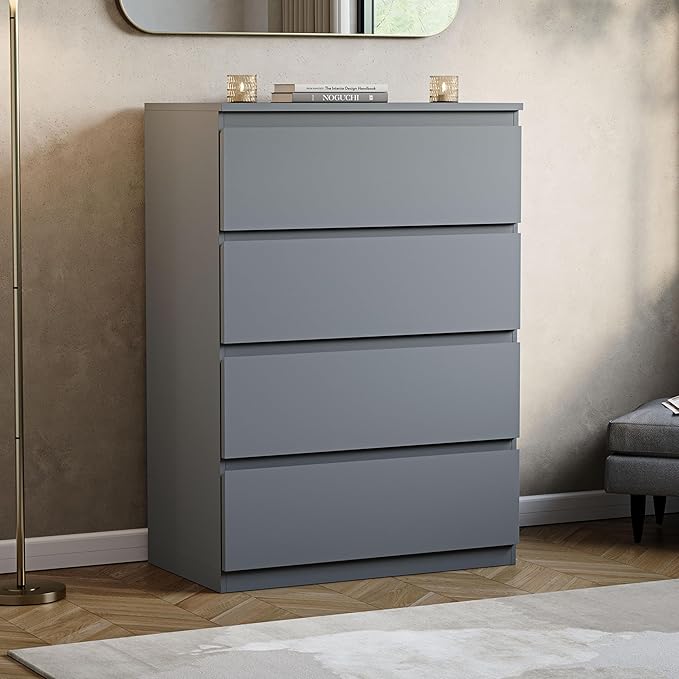 Vida Designs Denver 4 Drawer Chest of Drawers Grey – Modern Wooden Storage Unit