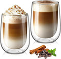 glastal 2x350ml Double Walled Coffee Glasses Mugs Cappuccino Latte Macchiato Glasses Cups for Coffee Tea Milk Juice Ice Cream Borosilicate Heat Resistant Glass Cups