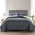 (Charcoal, King) Stripe Duvet Cover Set Bed Quilt & Pillowcase Pair