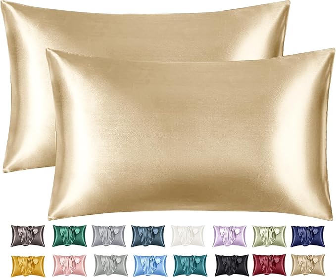 Imperial Rooms Satin Pillow Case 2 Pack – Soft as Silk Pillowcases for Hair and Skin, Gifts for Women – Champagne Pillow Covers with Envelope Closure (50x75 cm)