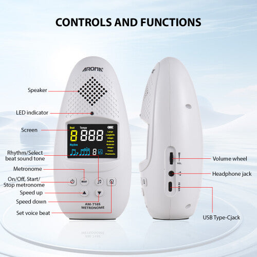 Lightweight Rechargeable Color Screen Metronome for Piano Guitar Guzheng, 1200mAh, 7x6x15.5cm