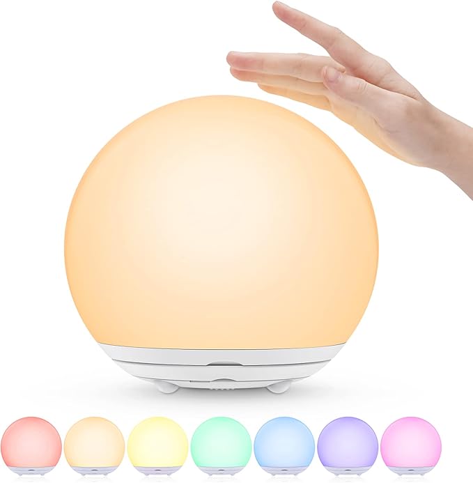 LED Night Light, Night Light for Kids, USB Rechargeable Table Lamp with Dimmable,Warm Light,7 Colors,Touch Control, 0.5/1hour Timer for Nursery, Baby,Bedroom,Camping[Energy Class B]