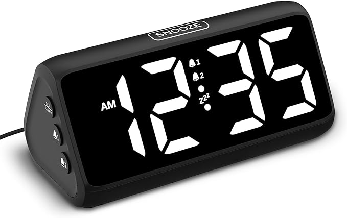 Loud Alarm Clock for Bedroom, Digital Alarm Clock with RGB Led Display, Dual Alarm, 5 Dimmers, 4 Volumes, Power-Off Memory, Mians Powered Bedside Clocks for Heavy Sleeper Teens Elderly (Black-White)