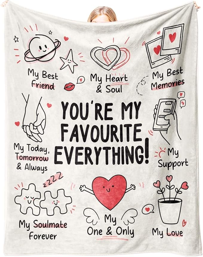 Valentine's Day Gifts for Her Him, Anniversary Birthday Gifts for Girlfriend Boyfriend,Cute Flannel Blanket with Heartwarming Quotes - Valentine's Day, Anniversary, Birthday Presents for Her Him