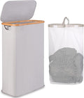 Washing Basket for Laundry, 60L Slim Laundry Basket with Removable and Washable Inner Bag, Foldable Laundry Bin Organizer with Bamboo Handle and Lid (Light Grey)