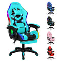 (LED Marc - Black & Cyan) ELFORDSON Gaming Office Chair 12 RGB LED Massage Footrest