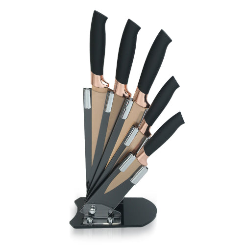 (Acrylic Handle) Royalford 5 Piece Kitchen Knife Set with Holder