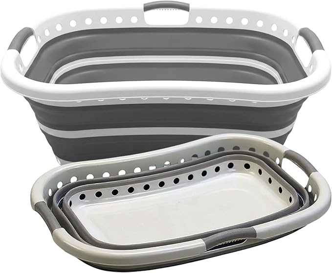 Aspect 58L Collapsible & Portable Laundry Basket | Convenient and Easy Space Saving Storage with Durable Plastic Handles | Preserve Hygiene | Perfect for Laundry Sorting Grey & White