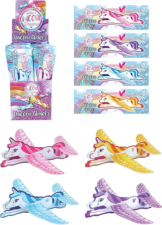 HENBRANDT Unicorn Flying Gliders, Party Bag Fillers Children's Games & Prizes, (12)
