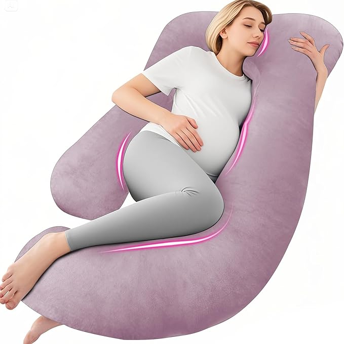 Chilling Home Pregnancy Pillow, 55 inches Maternity Pillow for Pregnant Women, Comfortable J Shaped Full Body Pillow Pregnancy Pillows for Sleeping, with Washable Cover(Purple Grey)