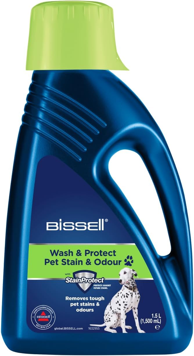 Bissell Wash & Protect Pet Carpet Cleaner Solution, Upholstery Shampoo for Use with All Leading Upright Carpet Cleaners, Removes Pet Stains & Odours, 1.5 L, 1087N
