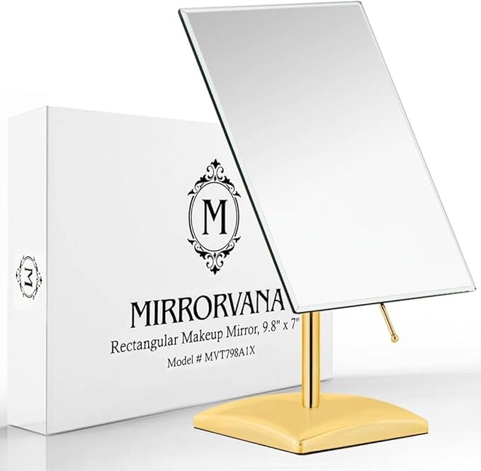 Gold Large Free Standing Mirror for Bathroom Countertop, Dressing Table and Vanity Set - Classic Face Mirror For Makeup and Shaving - 25 x 18cm (Gold)