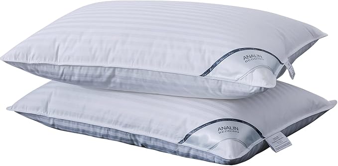2 pack Goose Feather Down Pillows, 100% Cotton Shell, Non-allergenic & Anti dust mite, Soft Hotel Quality Pillows (50% Goose Down)