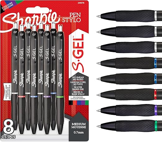 Sharpie S-Gel | Gel Pens | Medium Point (0.7mm) | Assorted Ink Colours | 8 Count