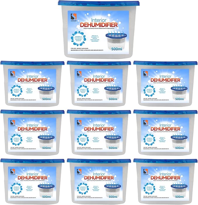 Disposable Dehumidifiers 500ml, Pack of 10 Moisture Absorber, Mould & Damp Absorber, Condensation Remover, Ideal for Home, Wardrobe, Bedroom, Kitchen, Caravan, Garages