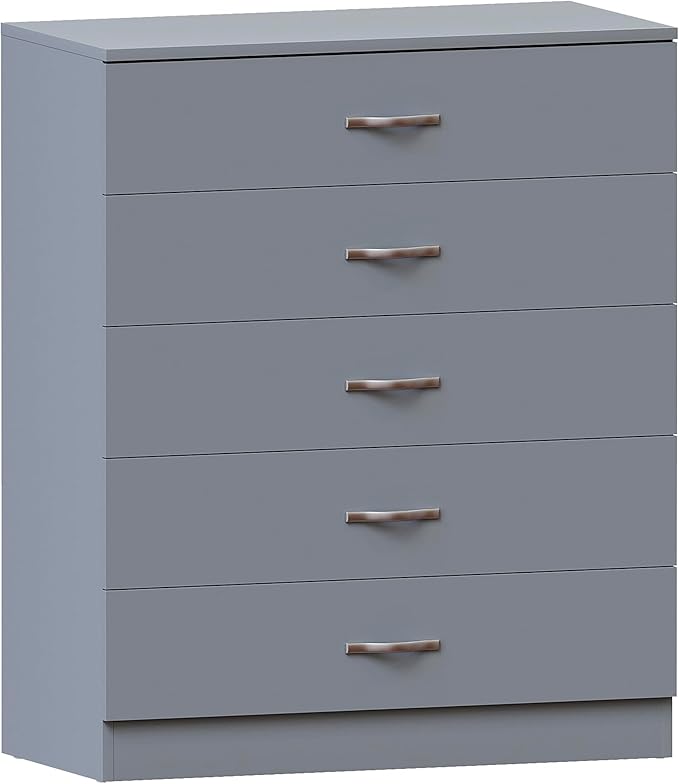 Vida Designs Riano 5 Drawer Chest of Drawers, Metal Handles & Runners, Anti-Bowing Drawer Support, Bedroom, Nursery Furniture, Grey