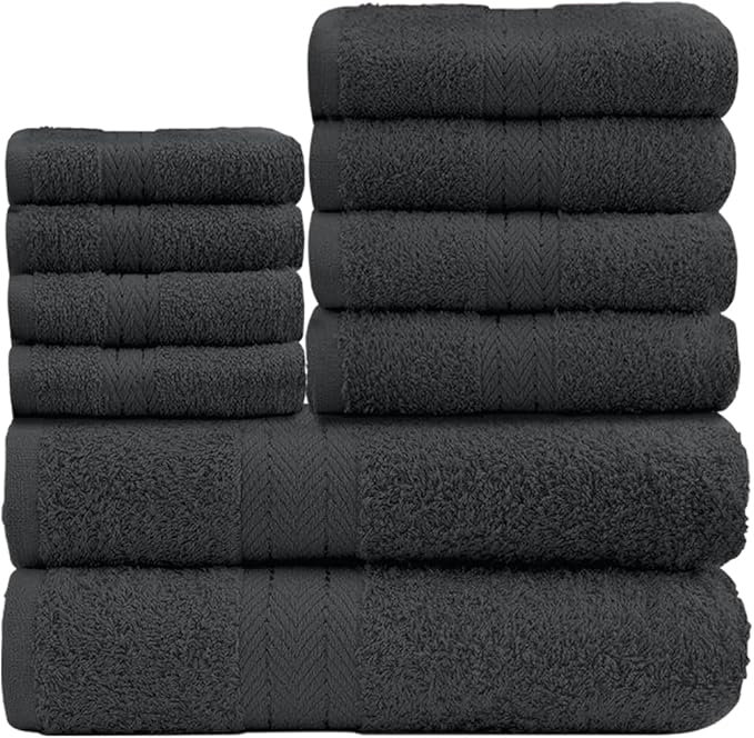GC GAVENO CAVAILIA 10 Piece Towel Bale Set | Quick Drying Cotton Towel Highly Absorbent 450 GSM Charcoal Towels Set | Bathroom Towels Bale Set 4x Face 4x Hand 2x Bath Towels