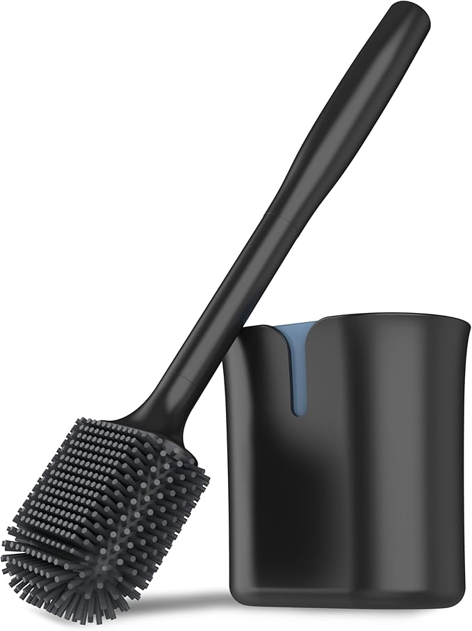 MR.SIGA Toilet Bowl Brush and Holder, Toilet Brush with Durable and Flexible TPR Bristles, Wall Mounted Toilet Brush Cleaner for Bathroom Cleaning, Black, 1 Pack