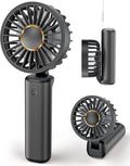 Portable Handheld Fan, Mini Desk Fan Foldable 1800mAh, 180° Ratotion, 3 Speeds, Ultra Quite, Up to 8H Long Use Time, Small Personal Cooling Fans Makeup Lash Fan for Women Girls, Dark Black