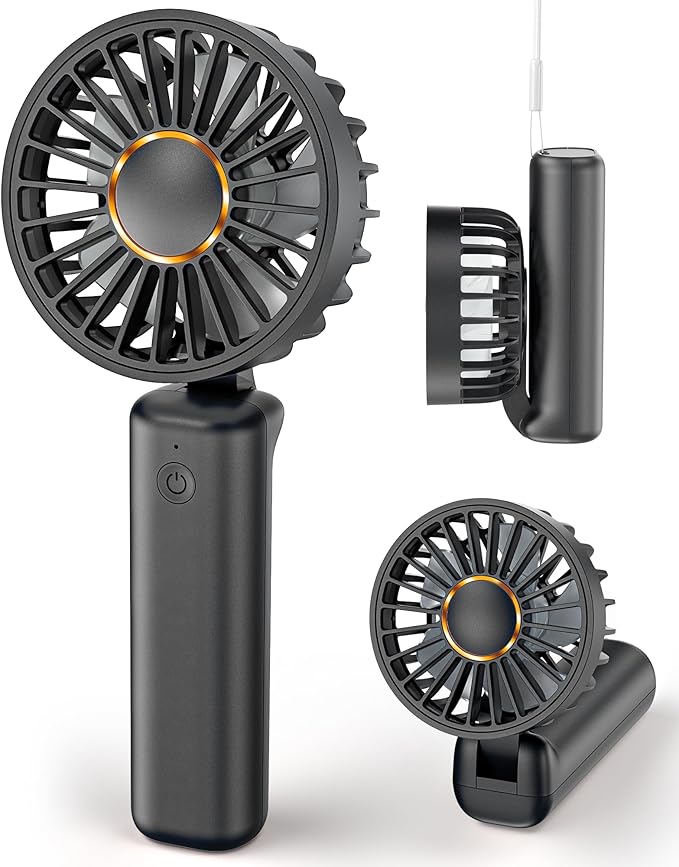 Portable Handheld Fan, Mini Desk Fan Foldable 1800mAh, 180° Ratotion, 3 Speeds, Ultra Quite, Up to 8H Long Use Time, Small Personal Cooling Fans Makeup Lash Fan for Women Girls, Dark Black