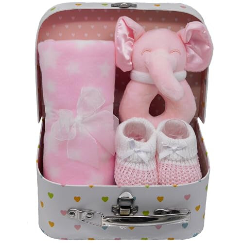 Baby Girl Gifts Set Keepsake Box Hamper for a Baby Shower or Newborn Baby with an Elephant Theme