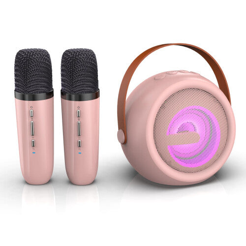 Chronus Kids Karaoke Machine, Portable Bluetooth Speaker with 2 Wireless Microphone(Pink)