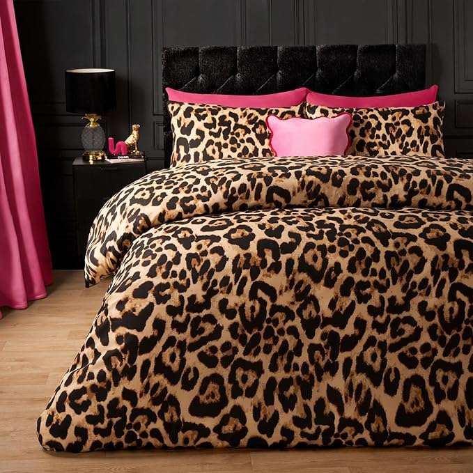 OHS Leopard Print Bedding, Double Duvet Cover Set Super Soft Cosy Comfy Leopard Print Fabric Luxurious Design Modern Double Duvet Set with 2 Matching Pillowcases, Natural