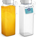 Glass Water Jug for Fridge - 2 Pack (1 Litre) Jugs with Lids Ribbed Design, Spill-Free Spout, Vented Lid Hot/Cold Ice Tea Coffee Milk & Juice Transparent Pitcher (HM3482)