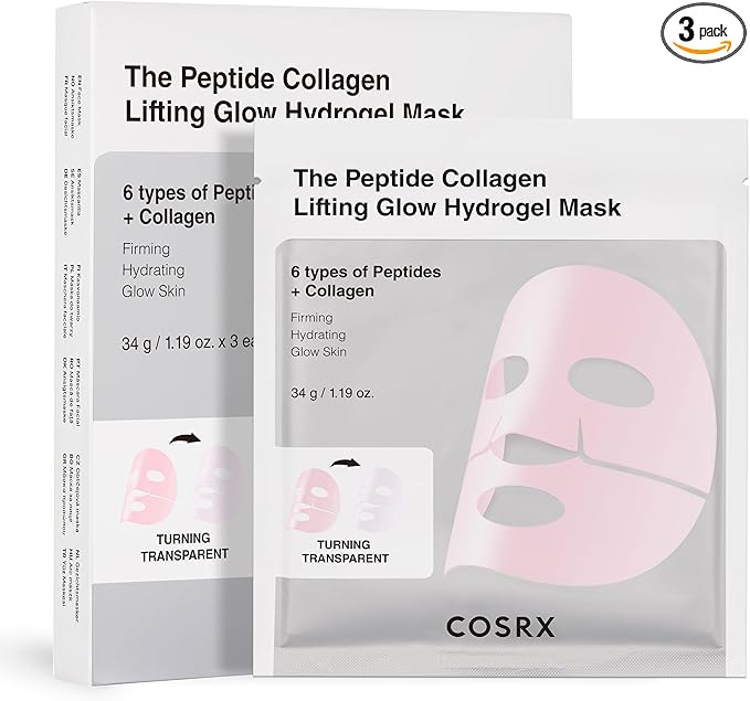 COSRX Peptide Collagen Lifting Glow Hydrogel Face Masks Skincare, Korean Collagen Face Mask, Overnight Lifting Care, Glass Glow Face Mask for Deep Hydration, Korean Skincare, Pack of 3