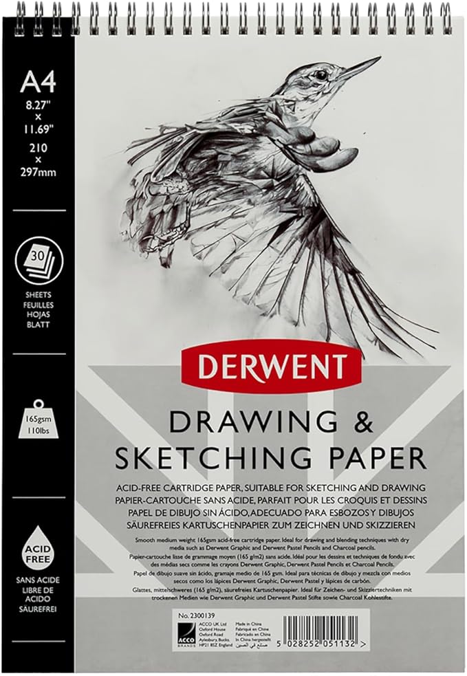 Derwent Sketch Pad A4 Portrait, Drawing & Writing, 30 Sheets, Acid-Free Paper, Wirebound Spine, Professional Quality, 2300139