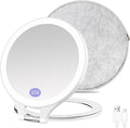 FUNTOUCH Rechargeable Cosmetic Mirror with Lights, 3 Colours Dimmable Touch Screen, Portable Foldable Makeup Travel Mirror with Storage Bag