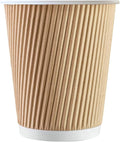 500 x Kraft 8 Ounce Ripple 3 Ply Disposable Insulated Paper Cups For Tea Coffee Cappuccino Hot Drinks