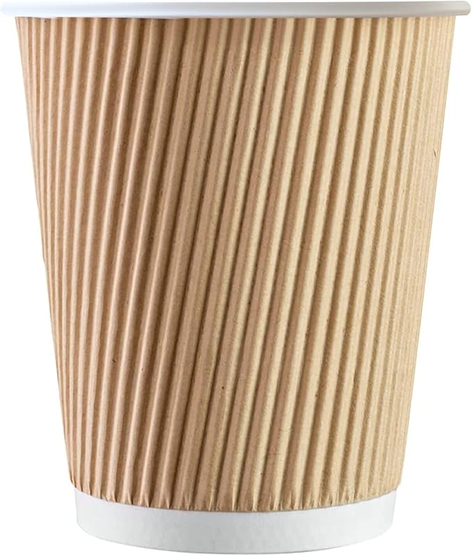 500 x Kraft 8 Ounce Ripple 3 Ply Disposable Insulated Paper Cups For Tea Coffee Cappuccino Hot Drinks