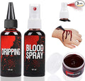 Fake Blood Set, 60ml Fake Blood Spray and 60ml Dripping Blood and 40ml Coagulated Gel Blood, Halloween Washable Fake Blood Makeup for Clothes, Zombie, Vampire Cosplay & Dress Up (Sets)