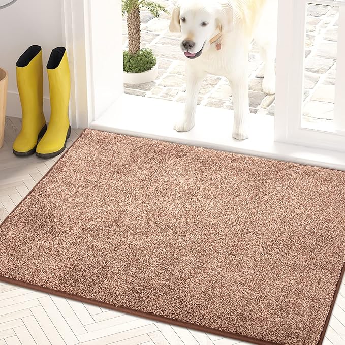 PURRUGS Dirt Trapping Door Mat 60 x 90 cm, Non-Slip Machine Washable Entrance Mat, Dog Doormat, Super Absorbent Entry Rug for Front Door, Back Door, Muddy Shoes and Paws, Brown-Light Cream