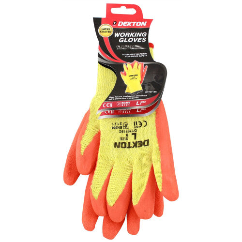 Dekton 12 Pairs Orange Latex Work Gloves - Size 9 (Large), CE EN388/EN420 Cat 2, Ultra-Grip Safety DT70718