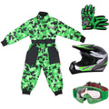 (Green, S) ZORAX X19 Kids Motocross MX Helmet Motorbike Camo Suit Karting Gloves Goggles