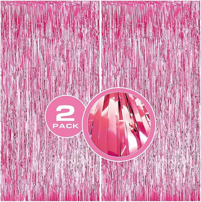 2pcs tinsel backdrop Curtain party streamers Pink birthday decorations 3.3ft x 6.6ft Pink bachelorette decoration backdrop for parties