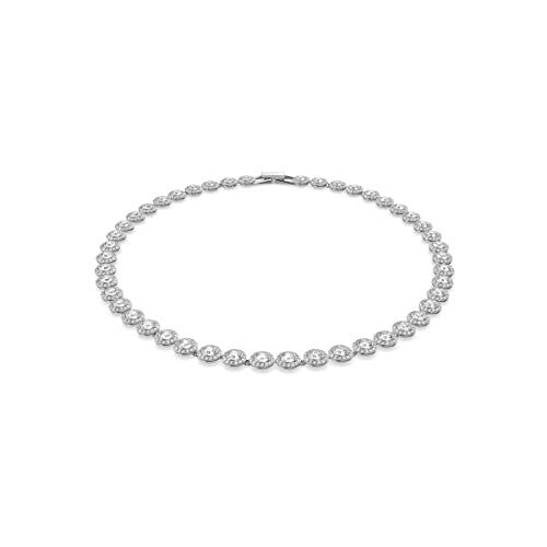 Swarovski Angelic Necklace for Women - White Round-Cut Crystals, Rhodium-Plated (38 cm)