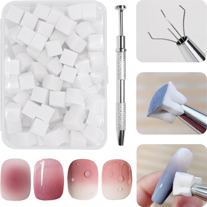 100 Pcs Nail Sponges for Ombre Nail Art, Metal Grabber, Brush, Design Tools, Gradient Patterns