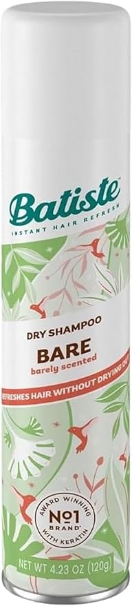 Batiste Dry Shampoo in Bare 200ml, Barely Scented Light Fragrance, No Rinse Spray to Refresh Hair in Between Washes