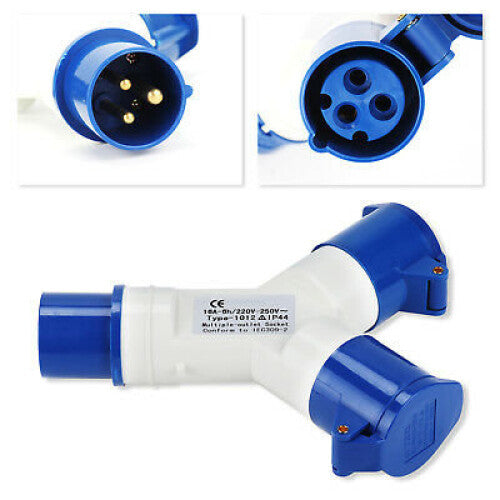 2 Way 16 Amp 220-250V Electric Mains Hook Up Adaptor Splitter Caravans Camping