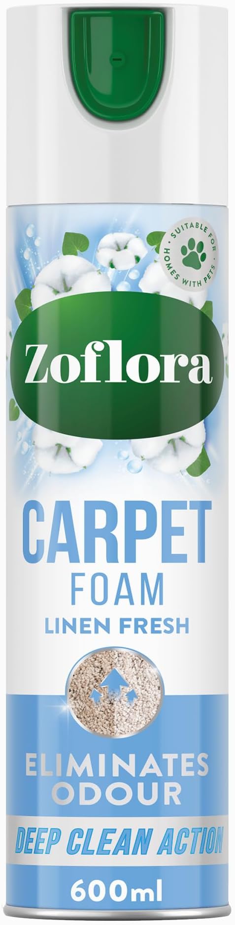 Zoflora Linen Fresh Carpet Freshener & Care Foam, Carpet Cleaner,Stain Remover Foam for Carpets and Upholstery, Neutralises Odours, Deep Cleans, Pet Safe, 1x 600 ml
