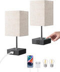 EDISHINE Bedside Lamps Set of 2, 3 Way Dimmable Table Lamp with USB A+C Charging Ports, Touch Lamps for Bedroom, Living Room, Beige Linen Lampshade(LED Bulbs Included)[Energy Class F]