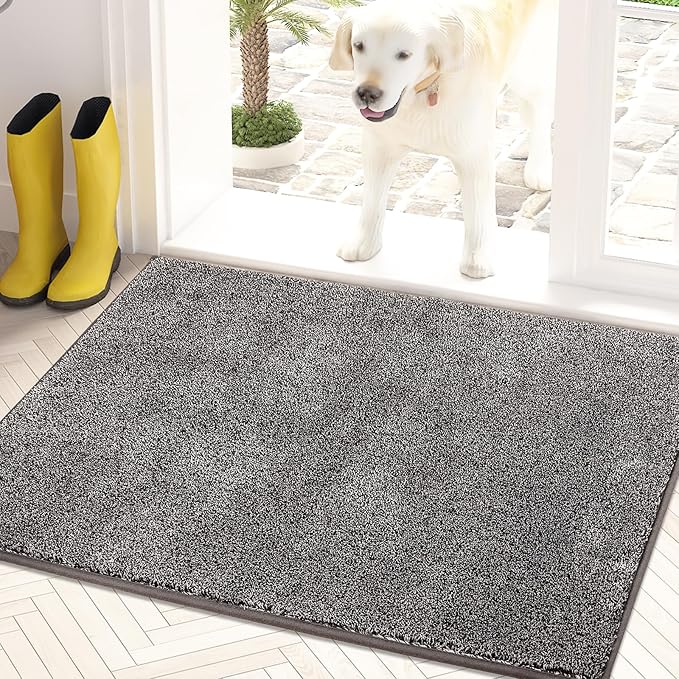 PURRUGS Dirt Trapping Door Mat 50 x 80 cm, Non-Slip Machine Washable Entrance Mat, Dog Doormat, Super Absorbent Entry Rug for Front Door, Back Door, Muddy Shoes and Paws, Light Grey-Dark Grey