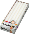Bolsius Tapered Dinner Candles - White - Pack of 10 - 3.9x9.8x25.2 cm - Unscented - 7,5 Burning Hours