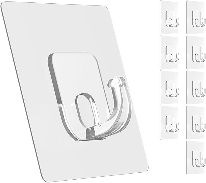 Large Adhesive Hooks, 10 Pack Heavy Duty Utility Hooks for Hanging 33lb, Damage Free Sticky Hanging, No Trace Self-Adhesive Wall for Kitchen Bathroom Office Multiple Uses