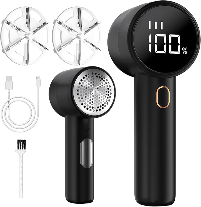 Fabric Shaver, Portable Rechargeable Electric Lint Remover, 3 Speeds Adjustable Debobbler, LED Display Bobble Remover for Clothes, Lint Shaver for Various Fabrics, Black