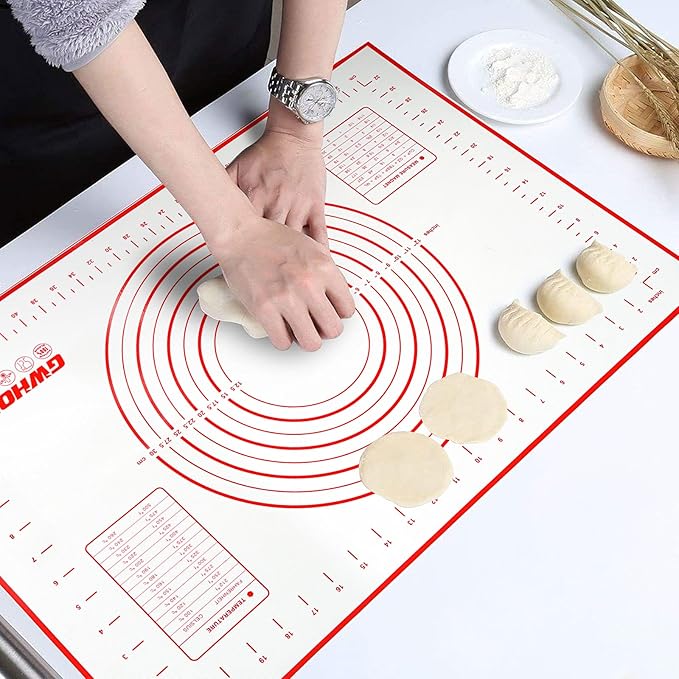 GWHOLE Non Stick Silicone Baking Mat with Measurement 40 x 60cm Large Dough Rolling Kneading Mat Non Slip Pastry Mat, Placemat, Countertop Protector for Pie/Bread/Pizza/Fondant (Pink)